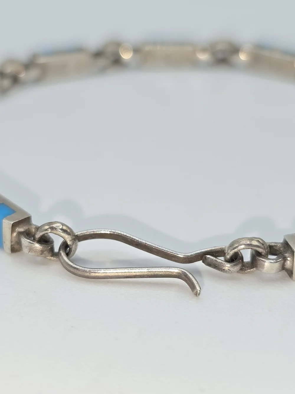 VTG Sterling Silver Turquoise Inlay Link Bracelet 7.5" Southwestern Zuni Style - Picture 5 of 10